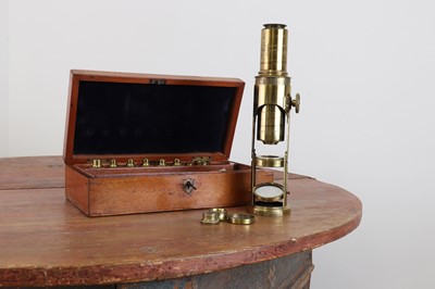 Lot 164 - A lacquered brass 'Large Improved Compound' monocular 'drum' microscope