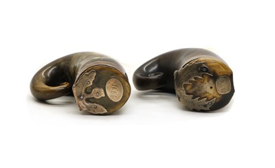 Lot 250 - Two 19th century Scottish rams horn snuff mulls