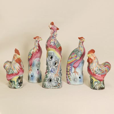 Lot 348 - A collection of three Chinese famille rose phoenixes