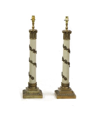 Lot 410 - A pair of Corinthian column table lamps