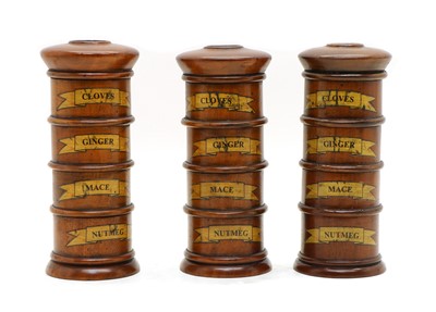 Lot 319 - A set of three treen spice towers