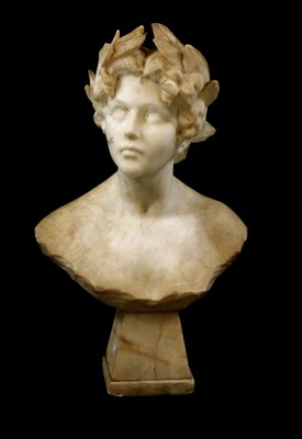 Lot 381 - An alabaster bust of a Grecian woman