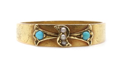 Lot 9 - A 15ct gold split pearl and turquoise ring