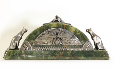Lot 166 - An Art Deco silvered bronze and onyx clock