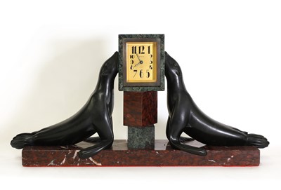 Lot 129 - A French Art Deco bronze and marble clock