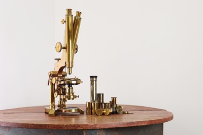 Lot 298 - A large brass compound binocular microscope
