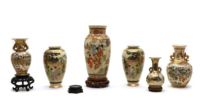 Lot 117 - A collection of six Japanese Satsuma ware vases
