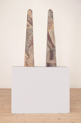 Lot 415 - A pair of large pink marble obelisks