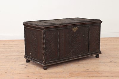 Lot 519 - An embossed leather trunk