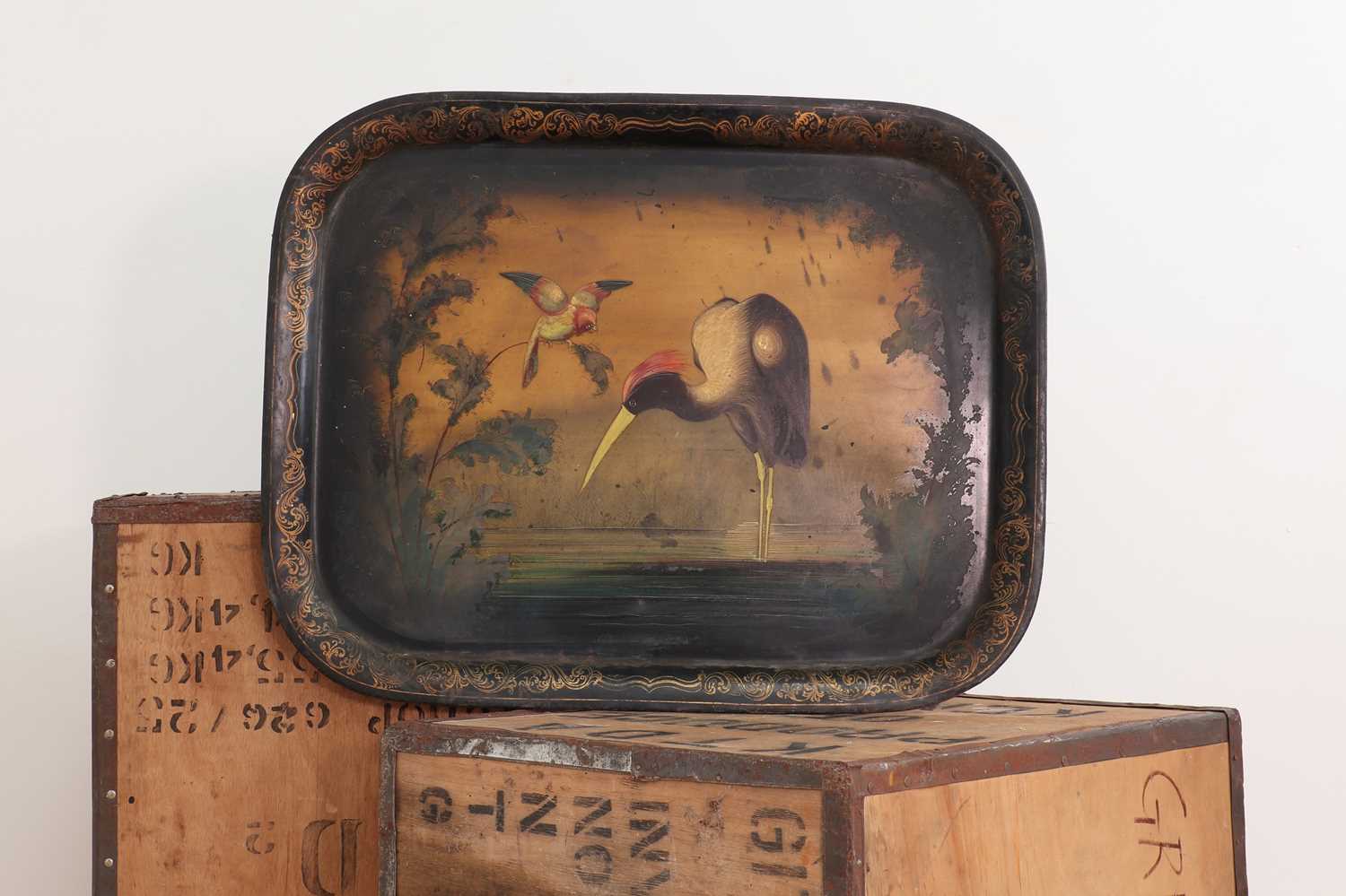 Lot 441 - A painted toleware tray