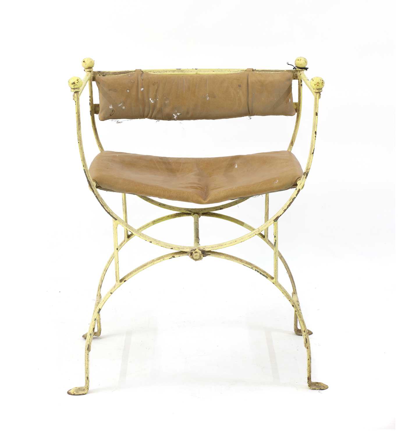 Lot 20 - A Continental iron painted 'X' frame armchair