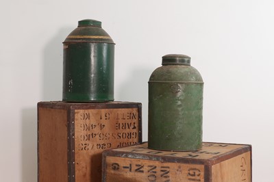 Lot 428 - Two Regency green-painted toleware tea canisters