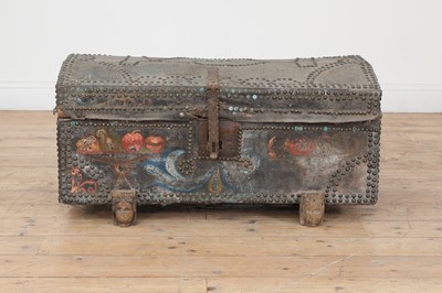Lot 261 - A studded and painted leather dome-topped trunk