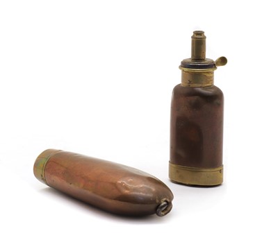 Lot 72 - A Hawkesley copper and brass powder flask.
