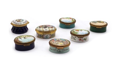 Lot 244 - A collection of seven Bilston and Battersea enamel boxes