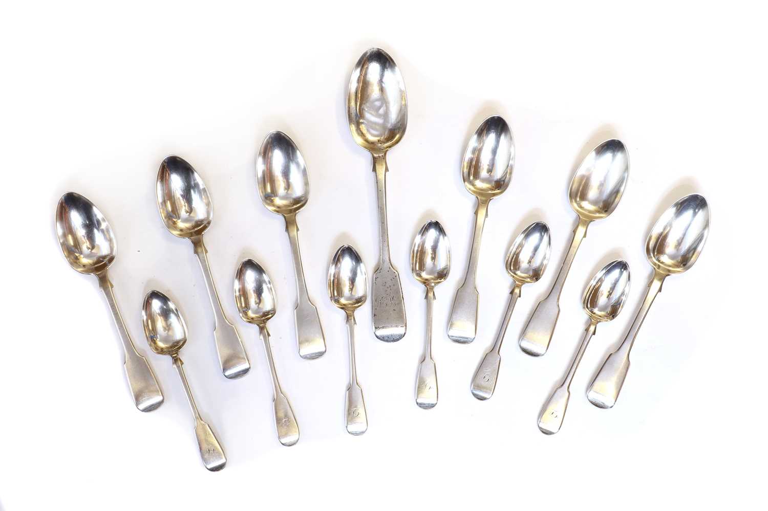 Lot 18 - A set of six George III silver fiddle pattern tablespoons