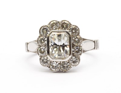 Lot 99 - A 9ct white gold moissanite cluster ring