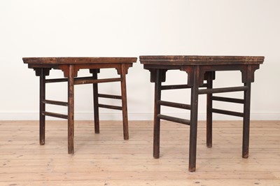 Lot 560 - A near pair of elm altar tables