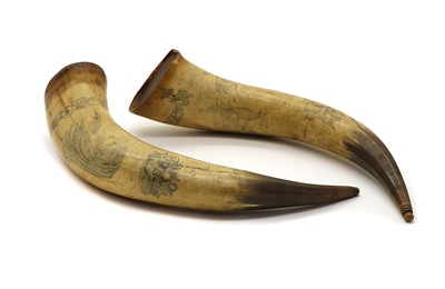 Lot 229A - A pair of Scrimshaw type cattle horn