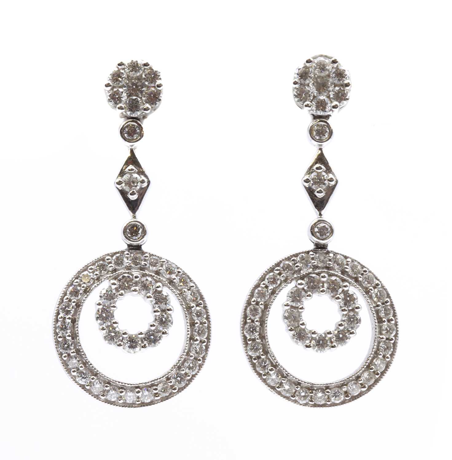 Lot 371 - A pair of American diamond set drop earrings