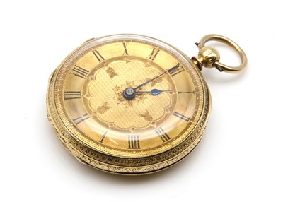 Lot 543 - An 18ct gold key wind open faced fob watch