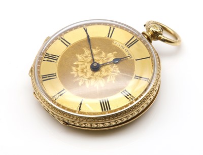 Lot 540 - A Continental gold key wind open faced fob watch