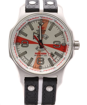 Lot 377 - A cased stainless steel Vostok 'Radio Room' automatic strap watch