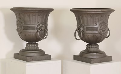 Lot 83 - A pair of Napoleon III cast iron urns