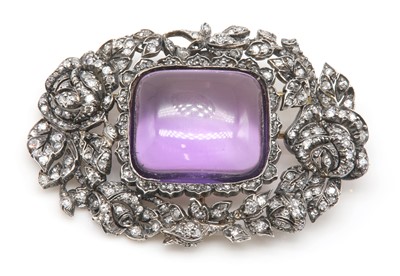 Lot 59 - A Victorian amethyst and diamond plaque brooch