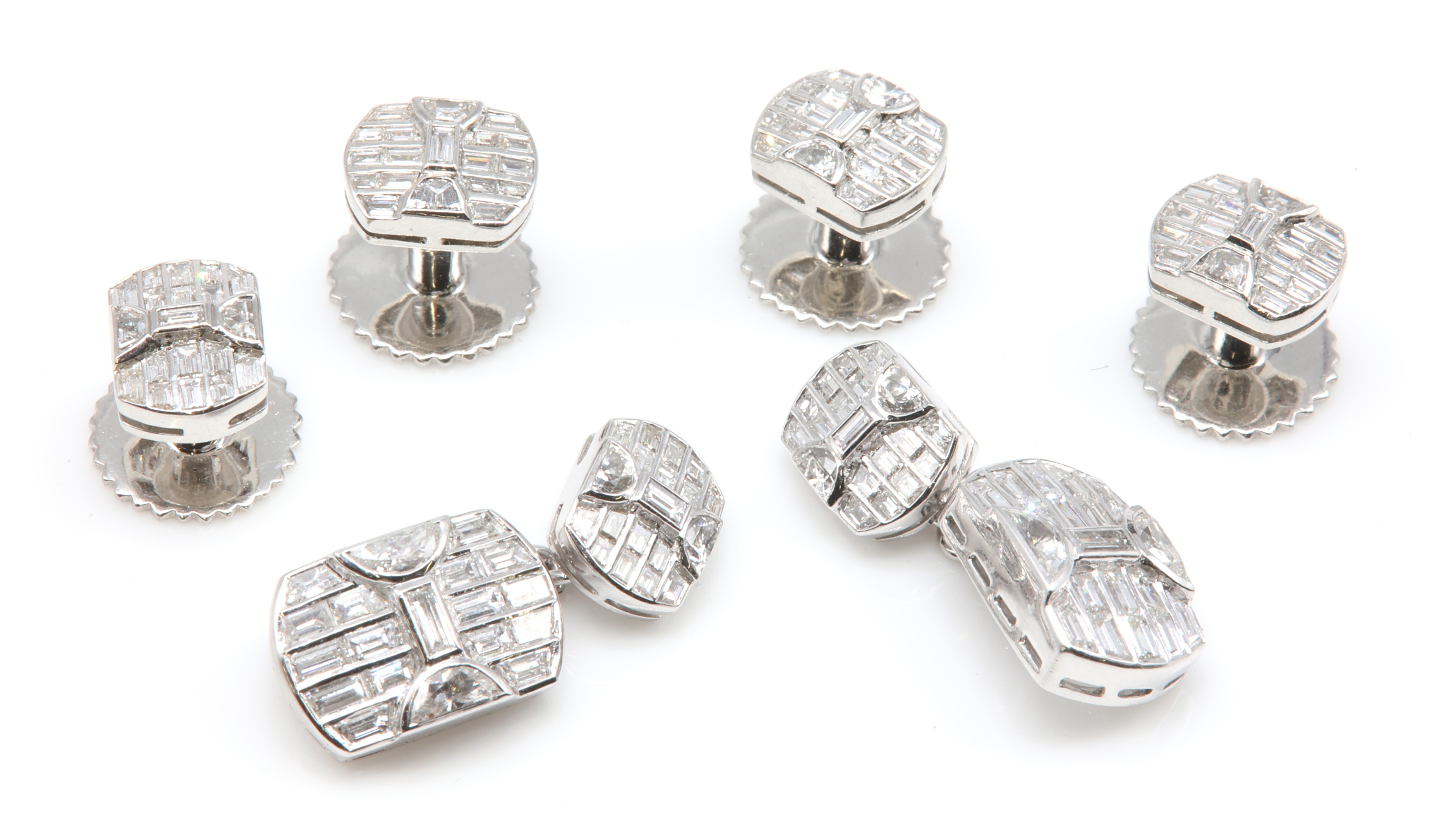 Lot 427 A diamond set cufflink and dress stud set,