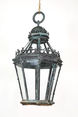 Lot 167 - A large copper gas lantern in the Gothic taste