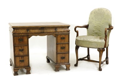 Lot 478 - A walnut and featherbanded pedestal desk