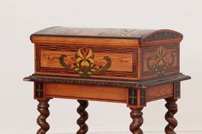 Lot 271 - A painted pine dome-top trunk on stand