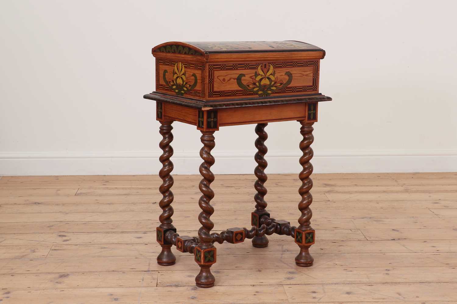 Lot 271 - A painted pine dome-top trunk on stand