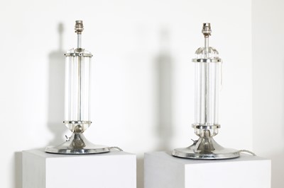 Lot 176 - A pair of clear perspex and silvered-metal table lamps