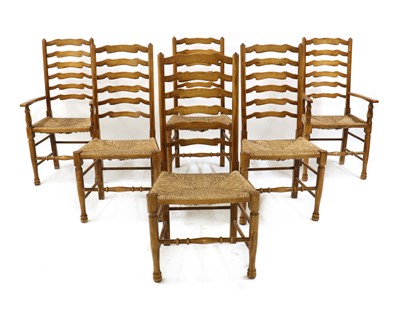 Lot 430 - A set of six beech ladderback chairs