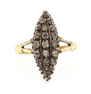Lot 40 - A gold and silver, diamond navette cluster ring