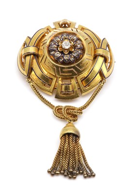Lot 63 - A Victorian diamond and enamel swag and tassel brooch, c.1850