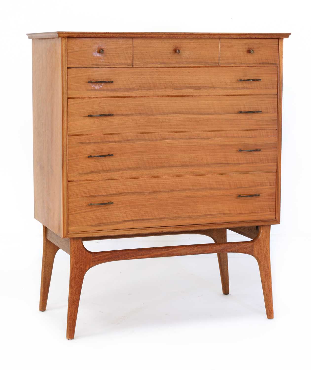 Lot 382 - An Alfred Cox walnut and teak chest of drawers