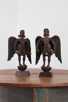 Lot 88 - A pair of carved wooden figures of angels