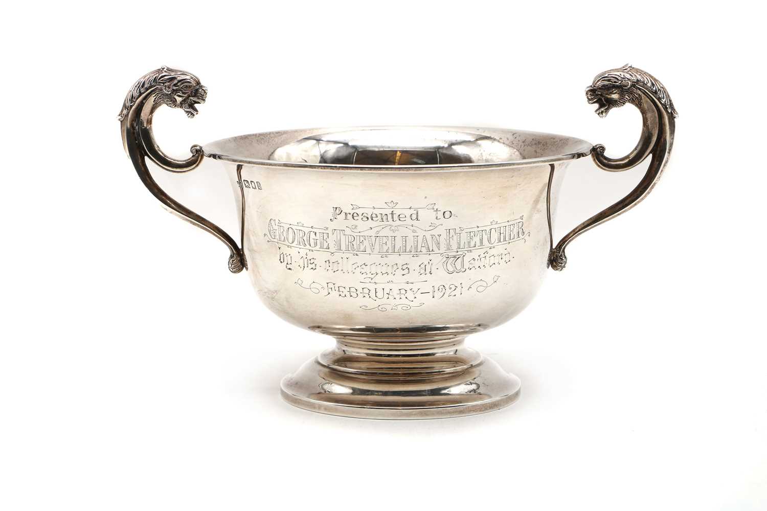 Lot 10 - A silver twin handled pedestal cup