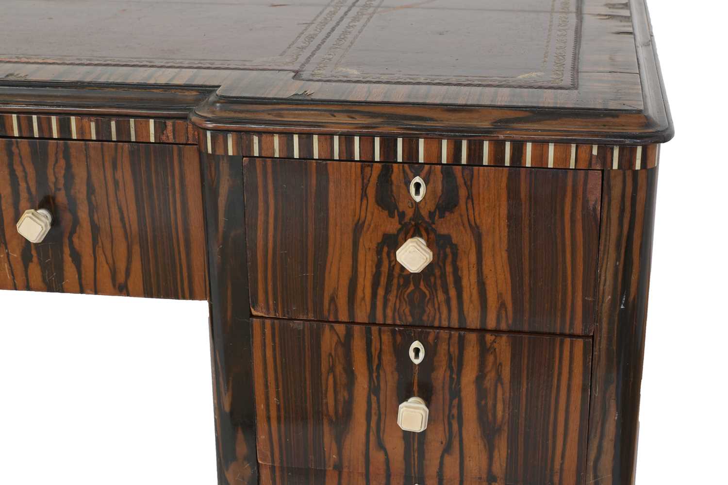 Lot 205 An Art Deco Macassar and ivoryinlaid desk,