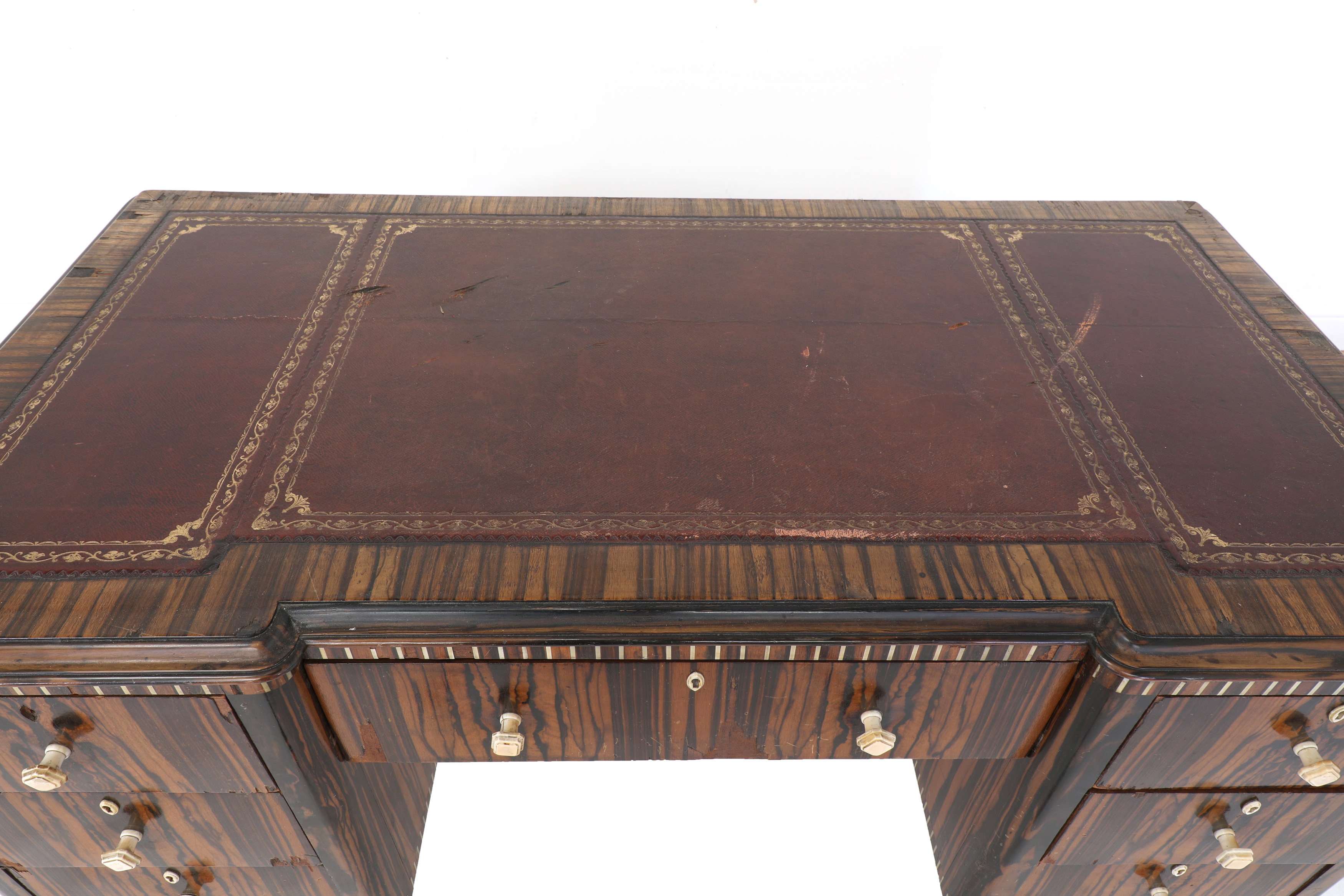 Lot 205 An Art Deco Macassar and ivoryinlaid desk,