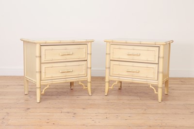 Lot 19 - A pair of painted faux bamboo bedside tables