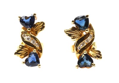 Lot 207 - A pair of 18ct gold sapphire and diamond earrings