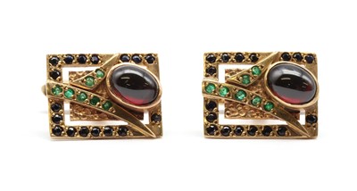 Lot 281 - A pair of gold assorted gemstone cufflinks