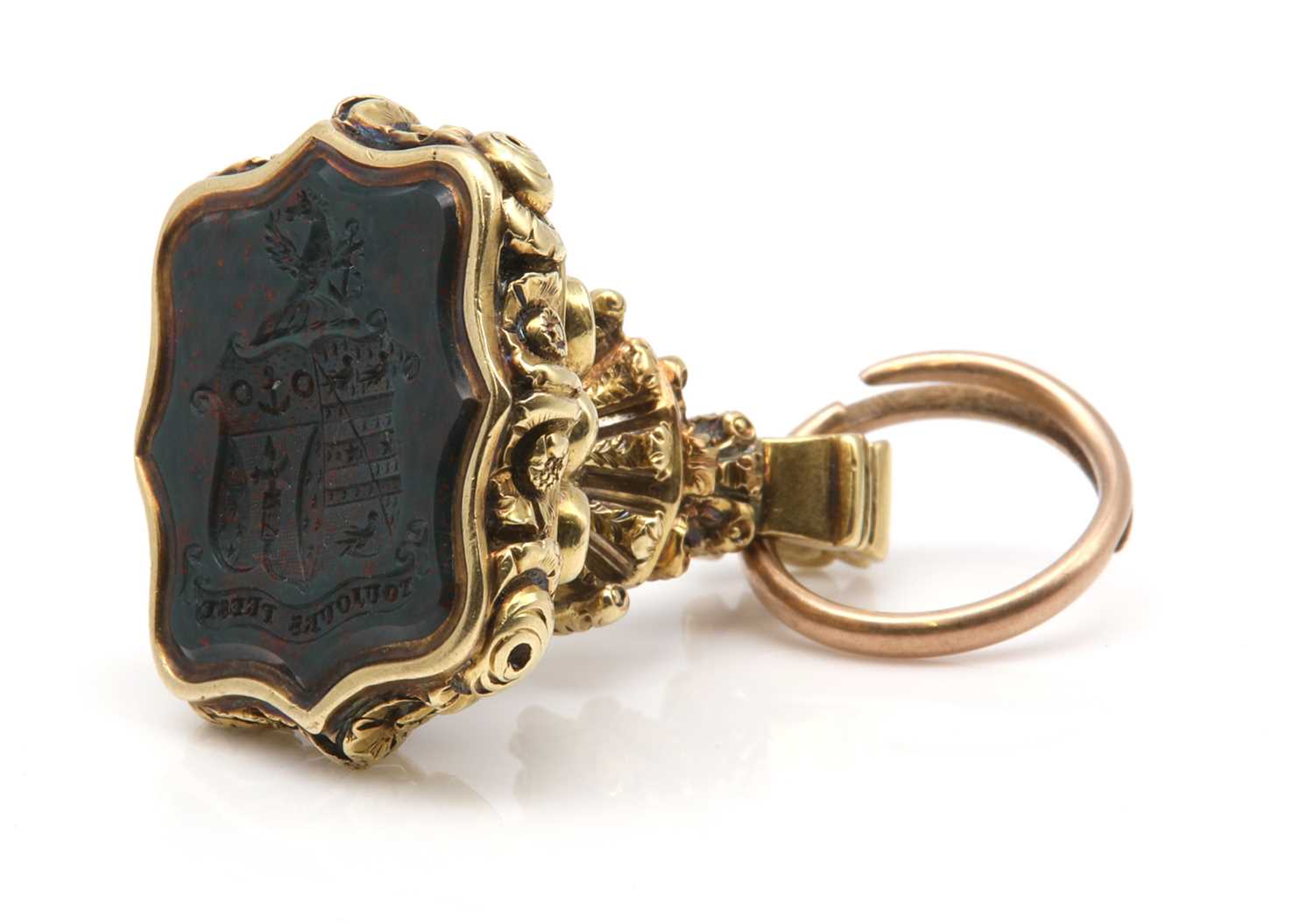 Lot 81 - A chased bloodstone seal fob, c.1840