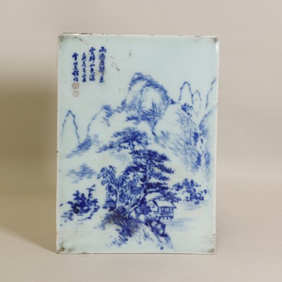 Lot 95 - A Chinese blue and white plaque