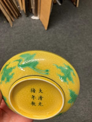 Lot 71 - A Chinese porcelain yellow ground saucer dish