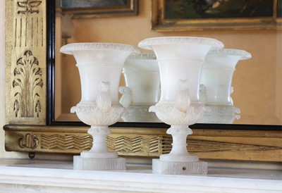 Lot 9 - A pair of Italian neoclassical alabaster lamp vases